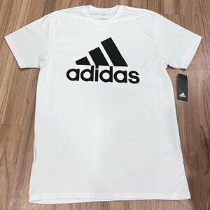 Adidas Men's White and Black Logo Tee